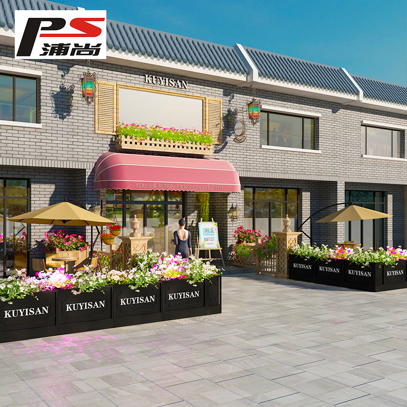 Outdoor Iron Art Flower Case Custom Square Municipal Road Flower Altar Real Estate Sample House Display Center External Swing Flower Groove Fence Partition