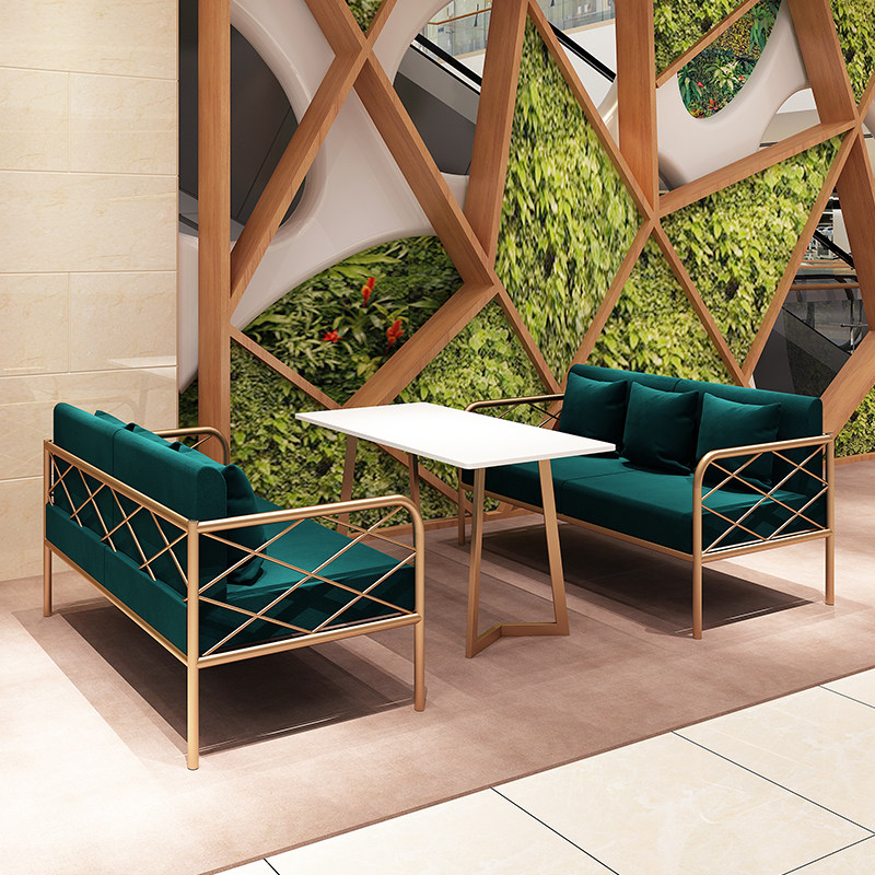 Dining Room Milk Tea Shop Table And Chairs Combo Net Red Money Brief Cafe Lounge Dining Iron Art Cassette Leather Sofa Chair