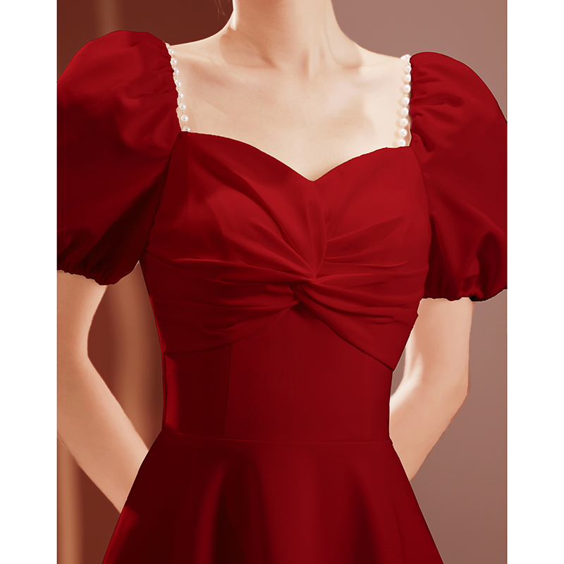 Bridal Toast Dress 2026 New Summer Burgundy Wedding Dress for Petite Women, Engagement Dress, Can Be Worn Casually