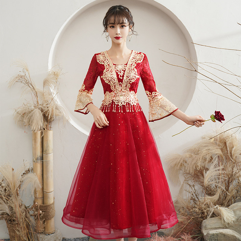 Toast clothing bride 2022 new wine red summer Chinese wedding dress back door small wedding dress skirt female summer
