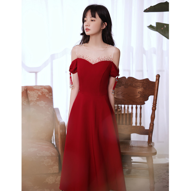 Toast to the bride Summer wedding 2022 new red small sub back door temperament small gown engagement foreign dress