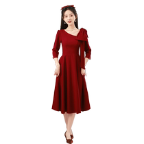 Toast dress bride burgundy atmosphere high-end engagement petite wedding dress dress homecoming women autumn and winter