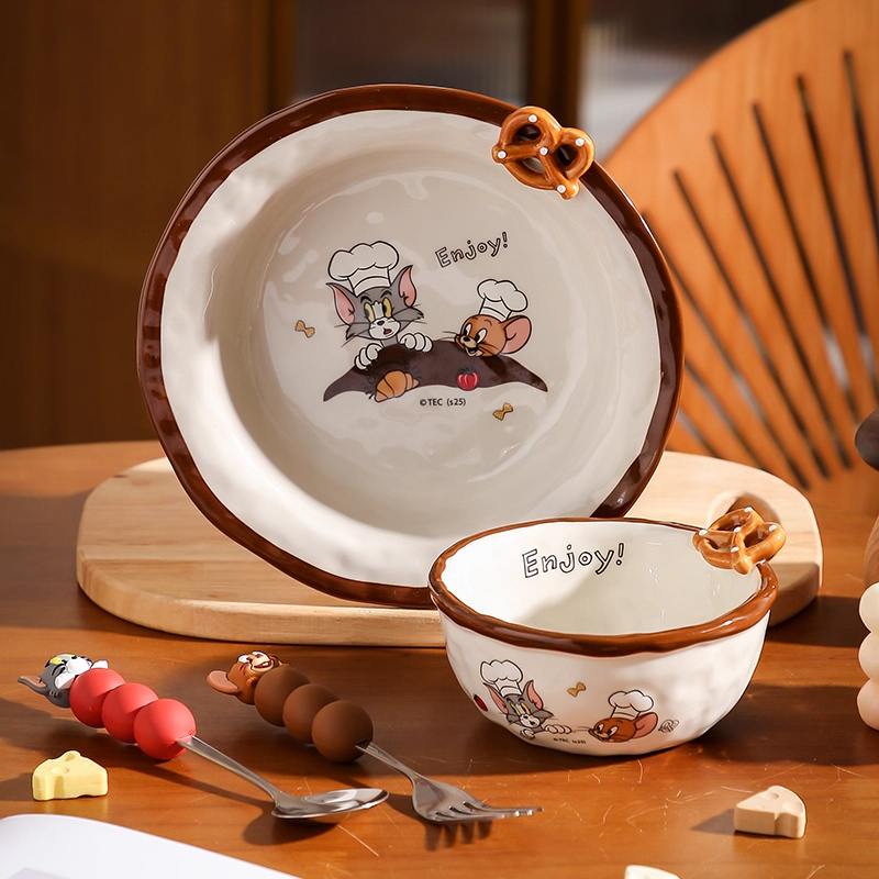 Tom and Jerry Tableware Set New Style Ceramic Soup Bowl Plate Bathtub Bowl Gift for Girlfriend Internet Celebrity Bowl