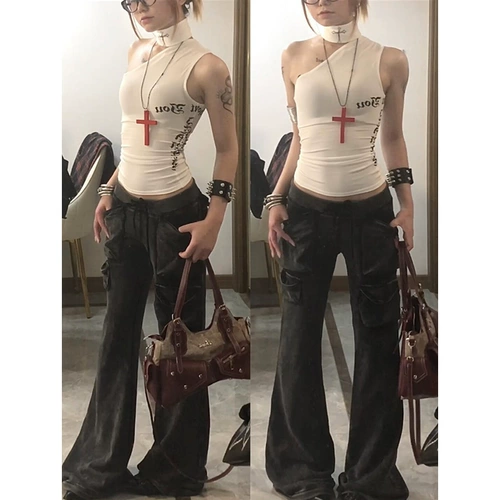 Приталенная майка топ без рукавов, в американском стиле