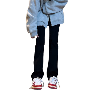 Black straight narrow jeans for women in autumn and winter for small people