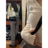 Ретро демисезонный короткий сексуальный приятный телу лонгслив, в американском стиле, V-образный вырез, в обтяжку