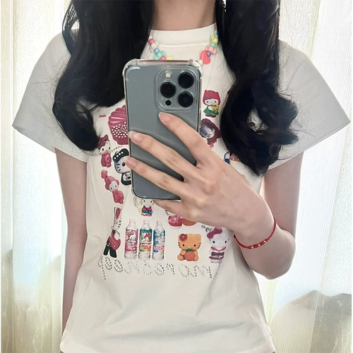 Милая хлопковая летняя небольшая дизайнерская приталенная короткая футболка с коротким рукавом, тренд сезона