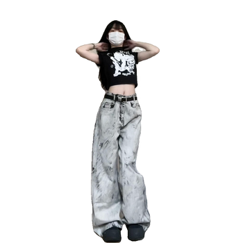 ຖະຫນົນສູງອາເມລິກາລ້າງ jeans ສີຂີ້ເຖົ່າ floral ສໍາລັບແມ່ຍິງໃນລະດູຮ້ອນ
