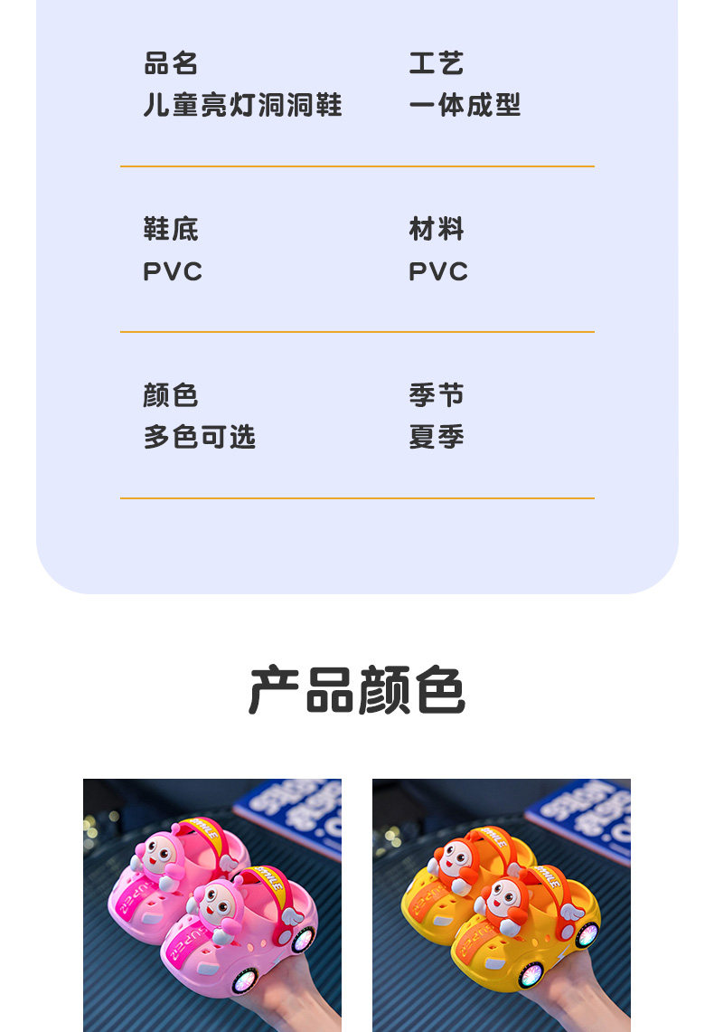 儿童拖鞋夏女宝宝小车发亮灯光室内软底防滑凉拖鞋男童蛋仔洞洞鞋 — 4
