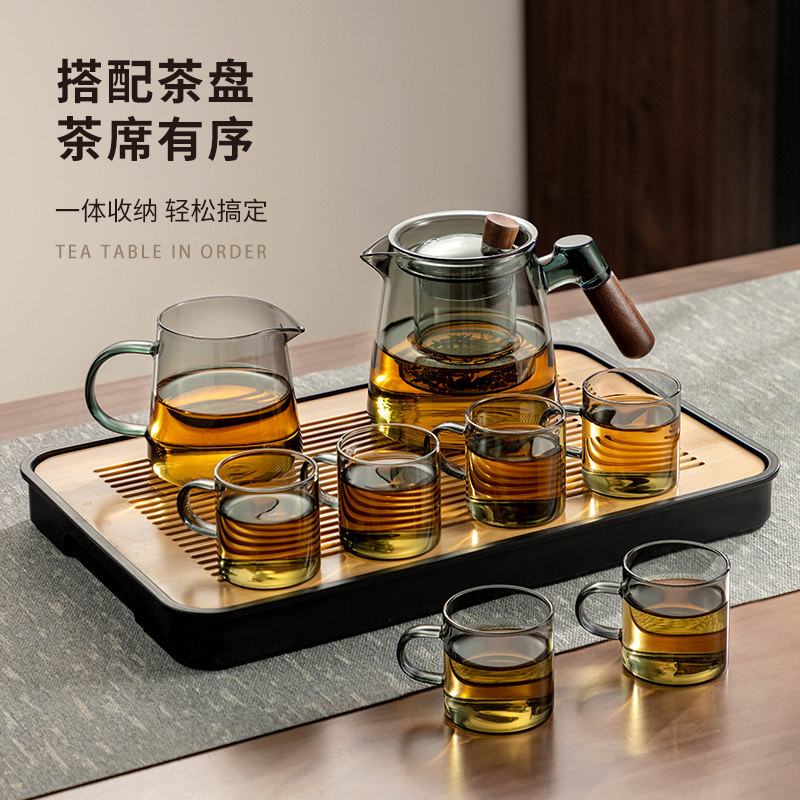 Стеклянный чайный сервиз Yiju tea набор бытовой легкий роскошный высококачественный чайник для питья чайной чашки офисный набор 2026 новый стиль