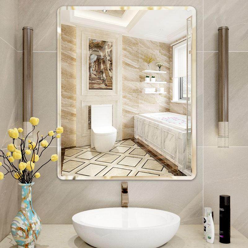 Bathroom Mirror Sticker Wall-Free Bathroom Hung Wall Hung Wall Glass Makeup Dressing Room Toilet Wall-mounted Bathroom Mirror Self-Adhesive
