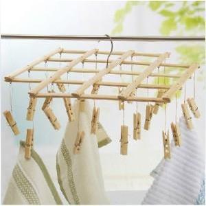 Bamboo Hanger with Multiple Clips for Drying Socks, Underwear, and Clothes, Model 9050 Bamboo Hanger with Multiple Clips for Drying Socks, Underwear, and Clothes, Model 9050