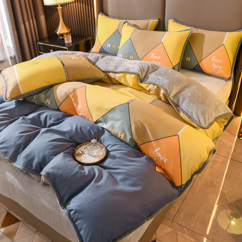 Ab-faced four-piece winter coral velvet single-faced sleeve set Crystal velvet three-piece bed Simple Modern