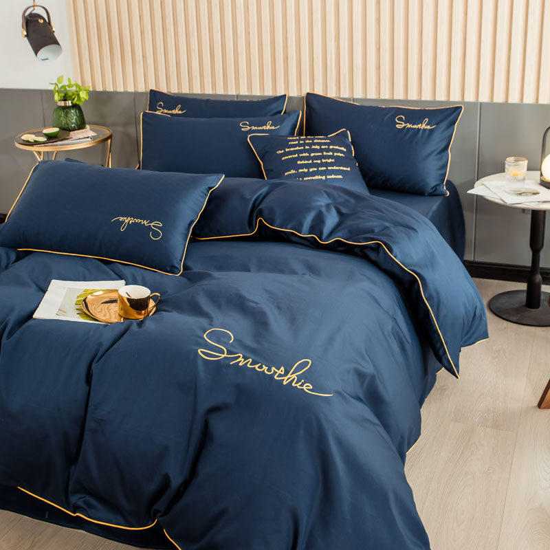 Four sets of simple modern cotton is set in a single piece of all cotton network red European sheet covered three pieces