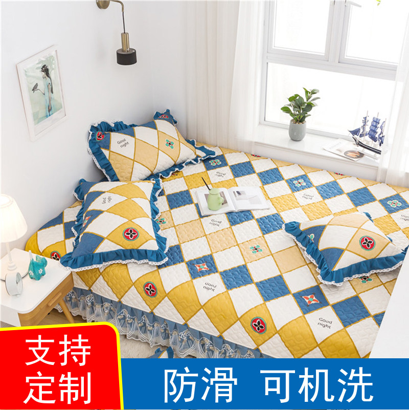 Pure cotton tatami kang mat large kang cover four seasons universal bed cover single piece children's quilted sheet non-slip one-sided skirt