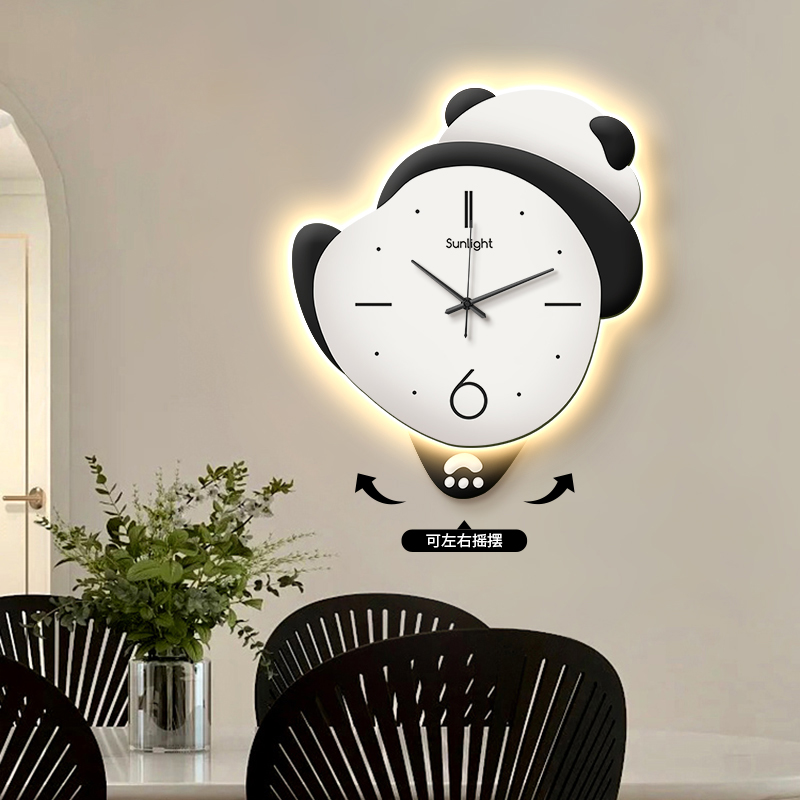 Panda Flower Fruit Lai Creative Clock Wall Light Living Room Fashion Hanging Wall Home Clock Silent Luminous Swing Hang Clocks-Taobao