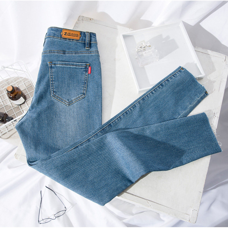 2022 new jeans women's high-waisted slim fit and slim blue tight-fitting large size black nine-point ash cigarette pants