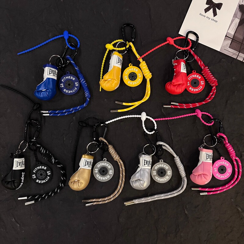 Bag Pendant Boxing Gloves Fitness Kettlebell/Bbell/Carabiner Keychain Gym Gift Braided Rope