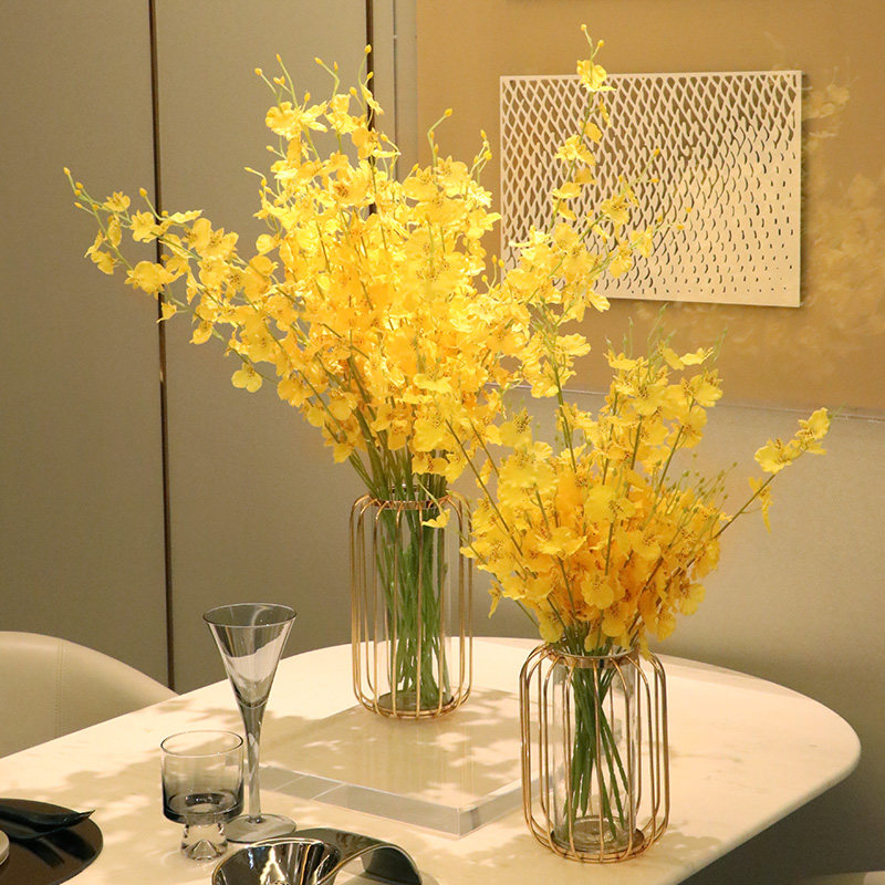 Dancing Lan Emulation Flower Fake Flowers Furnishing High Quality Dry Flowers Yellow Light Extravagant Pendulum Pieces Living Room Table Decoration Plastic Flowers