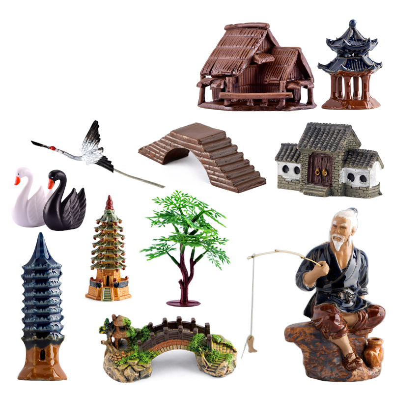 Rockery miniascape of small ornament accessories water absorbent stone landscape landscape gardening meaty plant micro ceramic fisherman