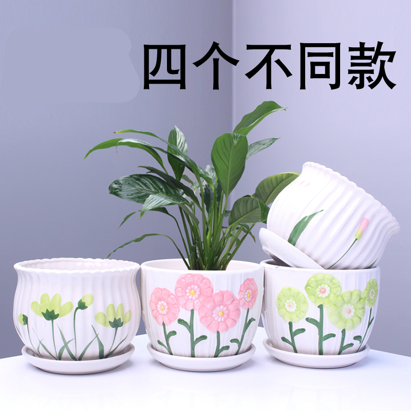 Flowerpot contracted square round fleshy imitation ceramic balcony large - diameter lazy flower pot the plants