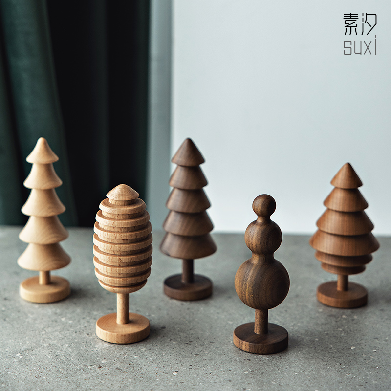 Creative home accessories black walnut solid wood cute Christmas tree desktop living room study exquisite handicraft decoration