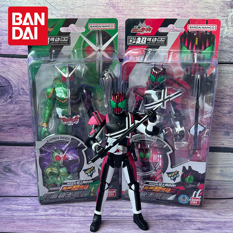 ของเล่นเสริมความสนุกสำหรับเด็กผู้ชาย ฟิกเกอร์แอ็กชันเสียงรูปแบบ Kamen Rider Decade Emperor Rider W Double Rider จาก Bandai ของแท้