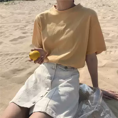 2020 Summer new Korean white couple short sleeve solid color T-shirt female loose student clothes female ins tide