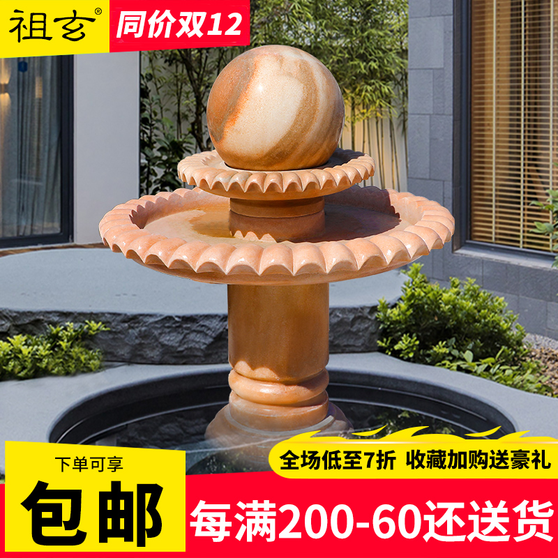 Stone Sculpture Fountain Outdoor Patio Water Landscape Large Square Villa Garden Water Spray Pendulum marble Feng Shui Ball