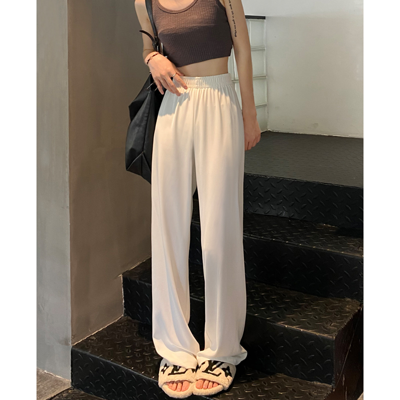 White Ice Silk Wide-Leg Pants for Women, Summer Thin High-Waisted Drapey Sun-Protective Cool Pants, Casual Slim Straight-Leg Suit Pants