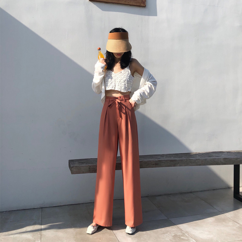 Draped straight-leg pants women's Xia Bingsi high-waisted wide trousers straps loose suits slim casual Korean version of the floor mopping pants