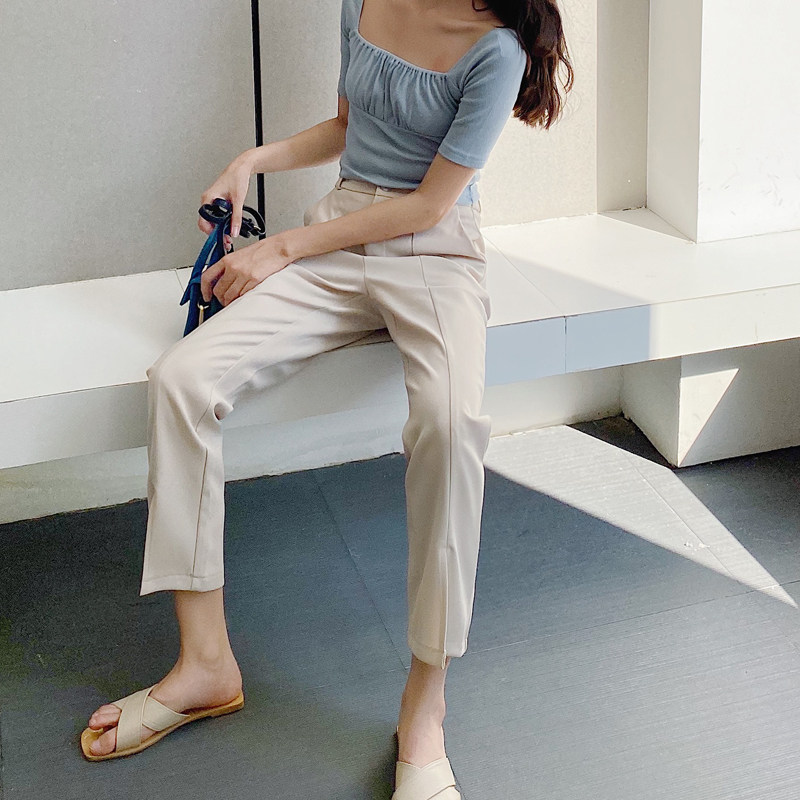 Open Fork Western Dress Pants Woman High Waist Summer Slim Fit Straight Cylinder Loose Smoke Pipe Pants 100 Hitch Slim Kharen 90% Casual Pants