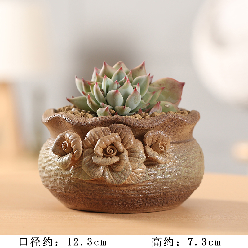 End breathable retro coarse pottery special offer a clearance classical fleshy flowerpot ceramic platter of large diameter indoor old piles