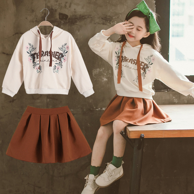 女童卫衣格子百褶裙童装长袖外套半身裙套装