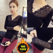 . Mùa xuân và mùa thu mỏng lót ấm womens dài tay ren cổ áo cơ thể chặt chẽ mùa thu áo mặc một đáy đen cổ áo thấp.