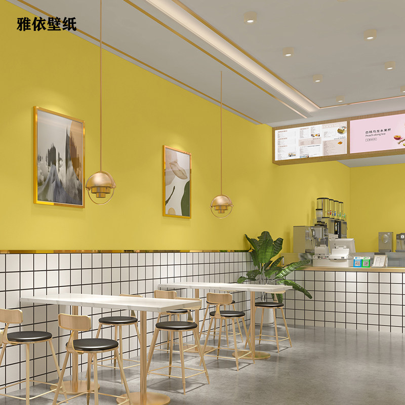 ins wind yellow wallpaper self-adhesive waterproof milk tea shop commercial snacks fried chicken shop cake shop background wall wallpaper