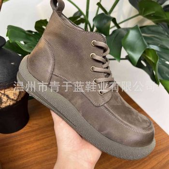 2025 new chinese first layer cowhide handmade men's shoes autumn retro versatile genuine leather british short boots men's martin boots