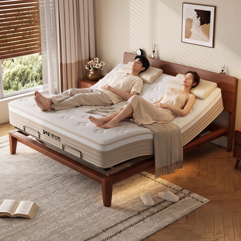 Ash Wood Solid Wood Smart Bed, Fully Automatic Lifting, Home Electric Bed, Multi-Functional Massage and Heating, Non-Disturbing Bed