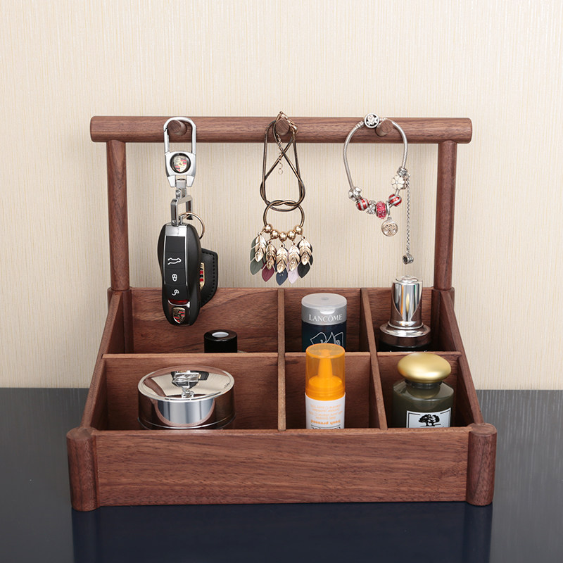 Black walnut cosmetics storage box desktop Nordic makeup table jewelry lipstick solid wood porch key storage rack