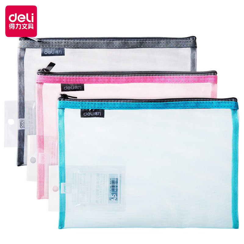 Deli zipper bag a4 document bag Zipper bag Transparent information bag Ticket bag a5 document bag Student storage bag A5 grid exam bag Mesh information bag Stationery pen bag