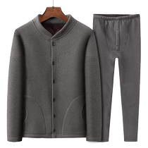 New dads winter clothing middle-aged velvet and thickened middle-aged and elderly mens thermal underwear cotton jacket cotton pants grandpa suit
