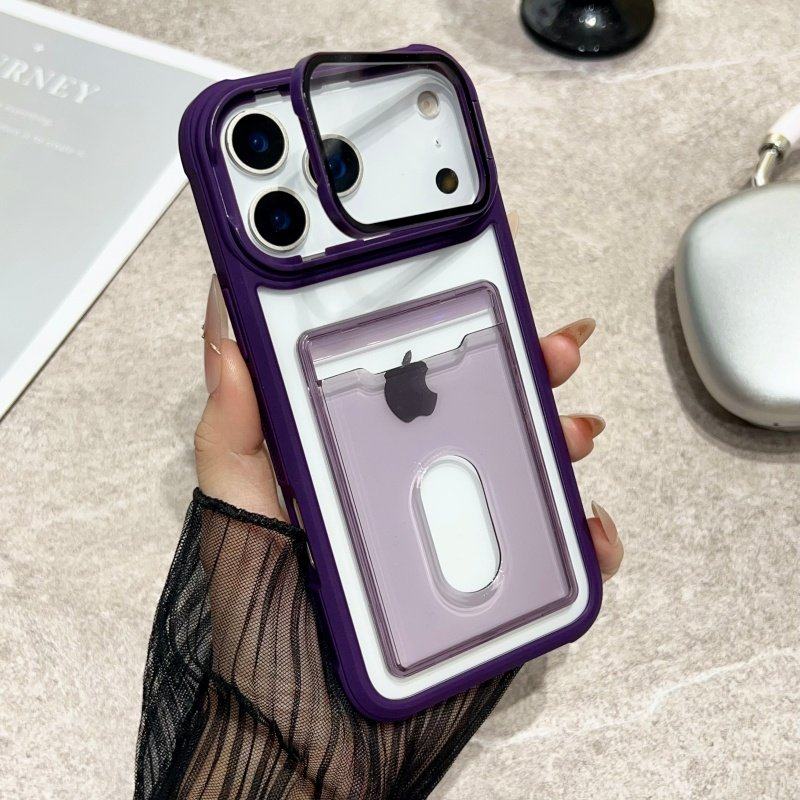 New Transparent Card Slot Case Suitable for Apple 17 Pro Max Phone Case, iPhone 16 Pro Anti-Drop, 15 Card Holder Integrated, 14 Card Slot Type, 13 with Frame Stand, 12 for Id Card, 11 Card Slot Protective Case