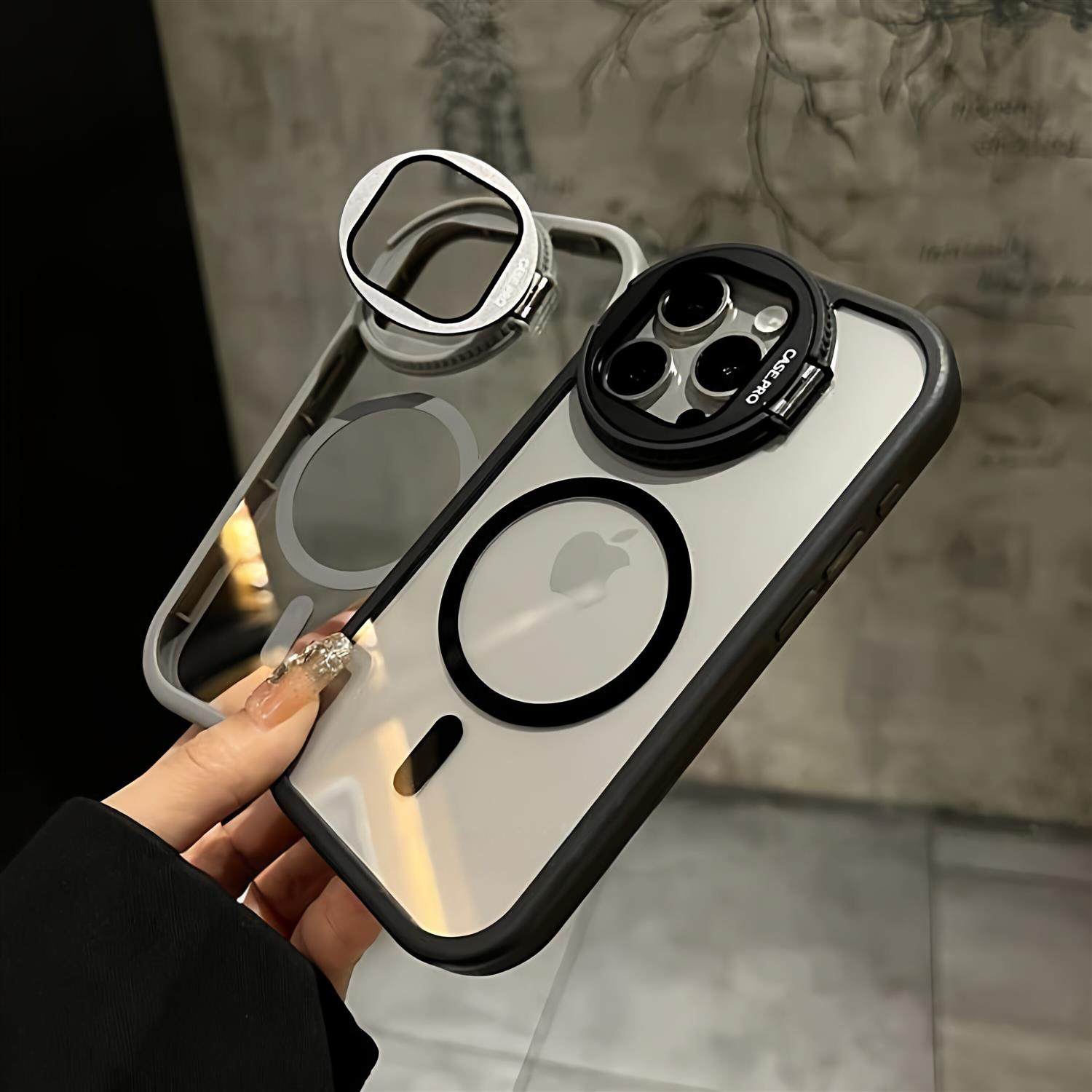 Creative Flip-Up Lens Protection Stand Suitable for iPhone 17, Apple 13 Phone Case, 16 Pro Max New Model, 11 Pro Magnetic, 12 Transparent, 13 Lens Film, 14 Plus for Men and Women, 15 Pro Max Anti-Drop Case