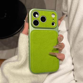 New [Instantly Transform into 17-Inch Large Screen] Autumn/Winter High-Value Lemon Green Lychee Leather Texture Phone Case for iPhone 17 Pro, Apple 16 Pro Max, Simple 15 Shockproof, 14 Pro Max Shockproof