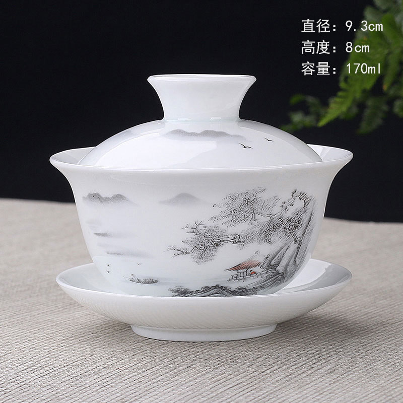 Gaiwan medium-Junxiu Mountain and Sichuan tea cup Medium tea bowl Kung Fu tea set Teapot three-color bowl White porcelain ceramic bowl