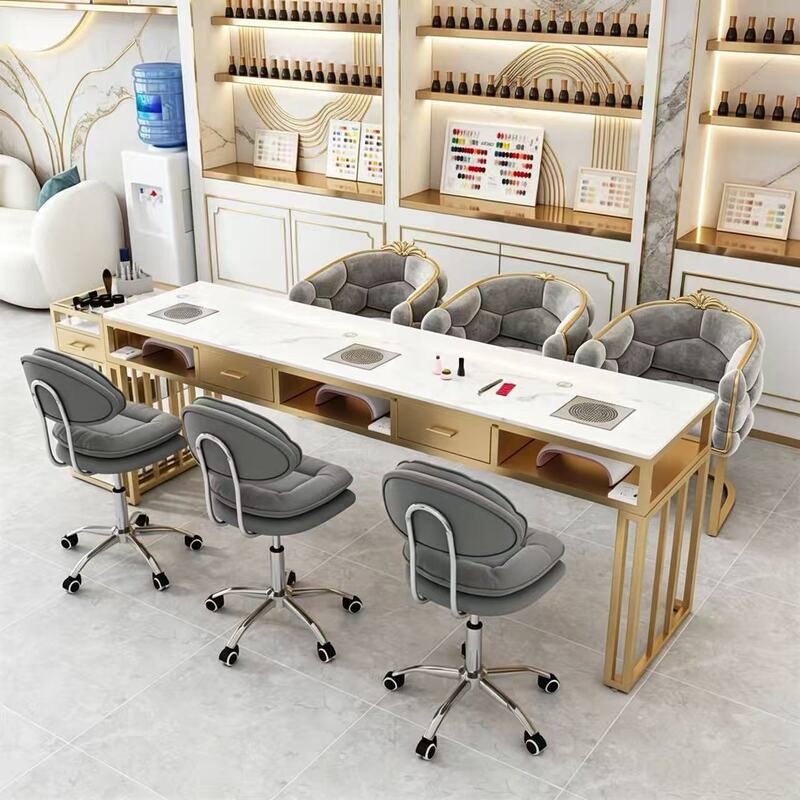 Light Luxury Iron High-Power Vacuum Cleaner Manicure Table Internet Celebrity Single Double Three Person Manicure Table and Chair Set