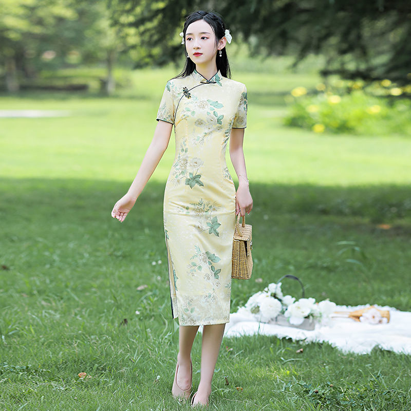 Improved cheongsam skirt women's summer national tide age this year popular young summer retro long version Chinese style dress