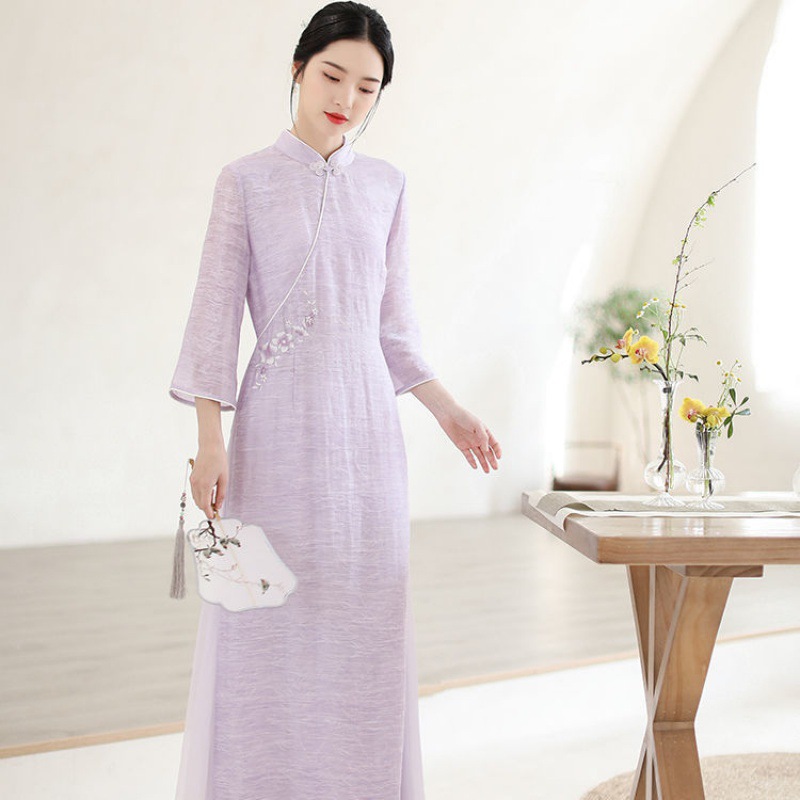 2021 Autumn New Chinese style literary retro skirt improved cheongsam tea clothing light simple women's dress