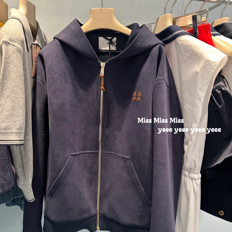 Miss～680G Composite Fabric～In-Stock Autumn and Winter New m Series Plain Knit Hooded Jacket for Men and Women