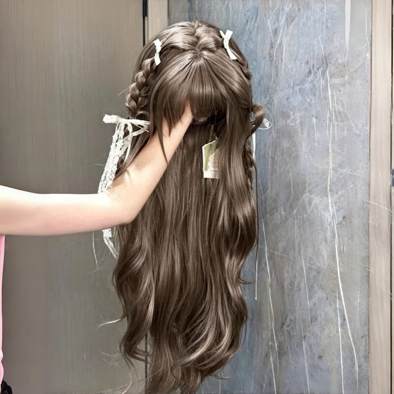 [Half-Braided Hairstyle] Wig for Women, Sweet Lolita Long Curly Hair, Hand-Tied Full Headpiece Style